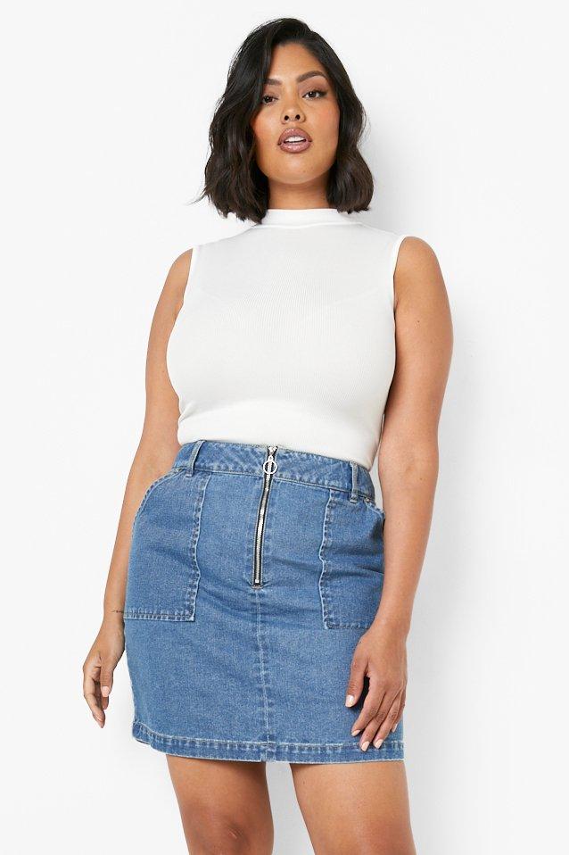 Plus Zip Pocket Denim Mini Skirt